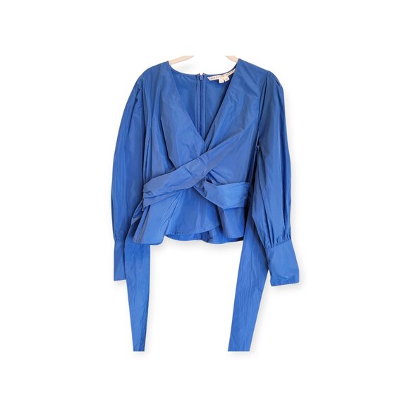 VERONICA BEARD Seema Wrap-Effect Taffeta Blouse Twist-Front Tie Back Top size 4 - Picture 8 of 14